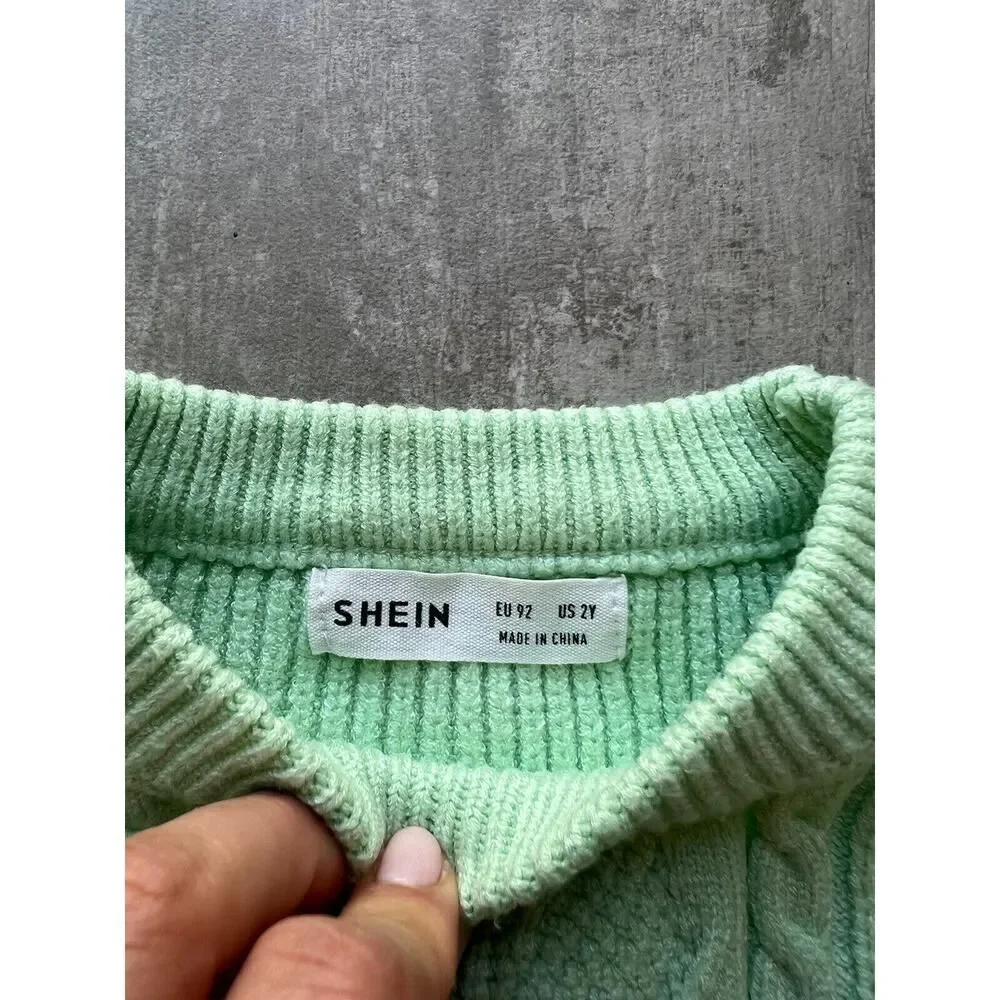 Toddler Girls Ruffle Trim Cable Knit Pullover Sweater Fashion Mint Green 2T